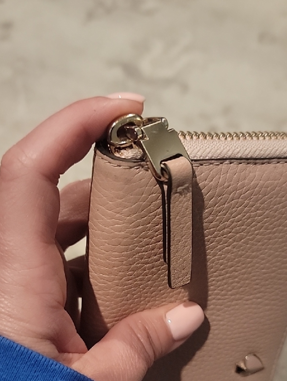 kate spade Pebbled Leather Zip Wallet in Blush Pink with Pink And Gold Spade - Picture 10 of 17